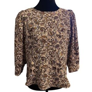 Industry Beige Brown Floral Blouse Womens Size 6